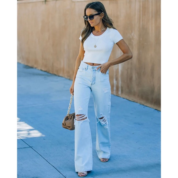 Kancan || Ultra High Waist Y2K 90s Light Washed Distressed Wide Leg - Picture 7 of 12